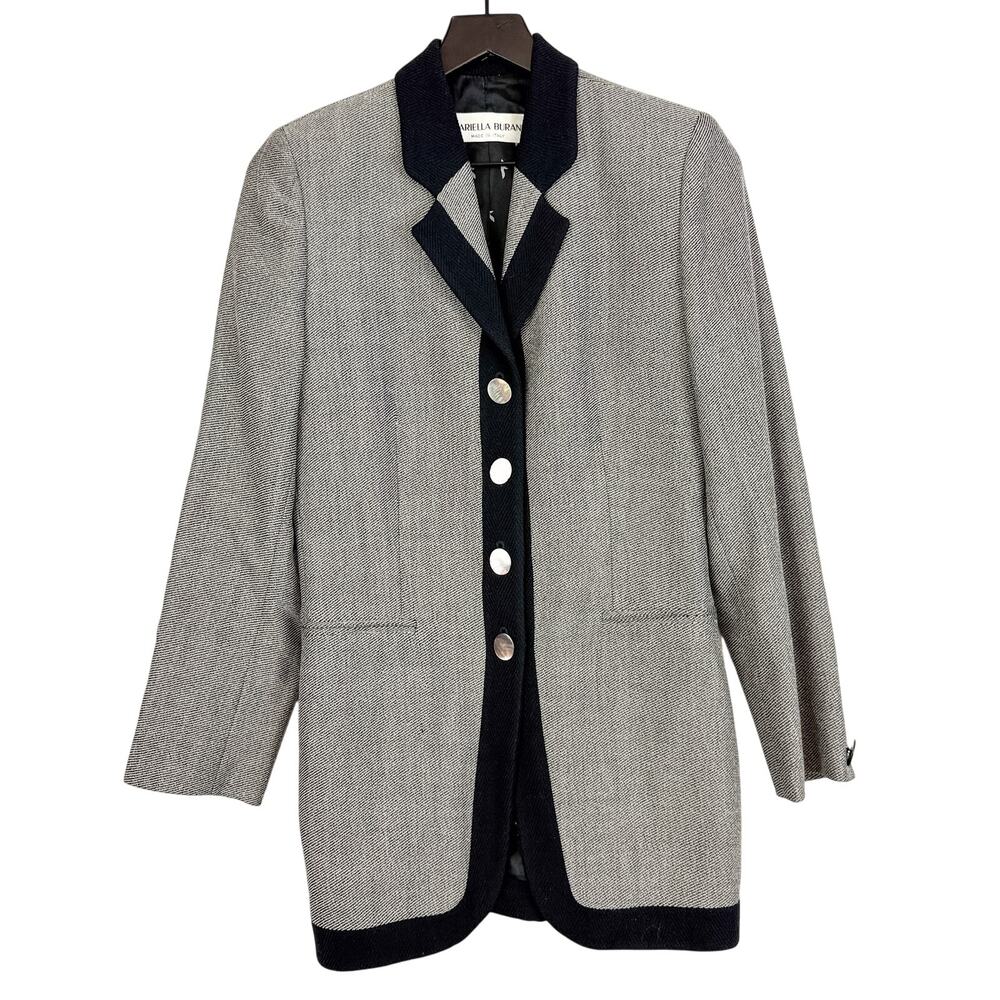 Mariella Burani Italy Wool Long Suit Jacket Gray Black - Size S